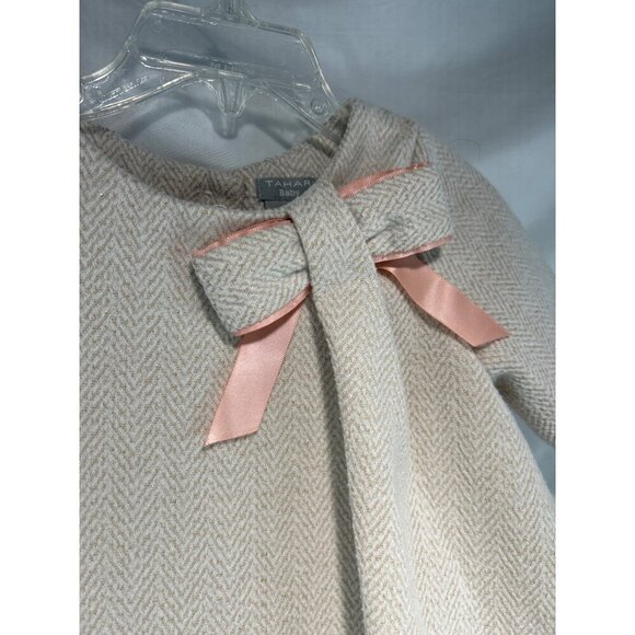 Tahari Kid Baby Girls Beige Neutral Dress Pink Bow Knit Metallic Shimmer Size 2T - Picture 5 of 7